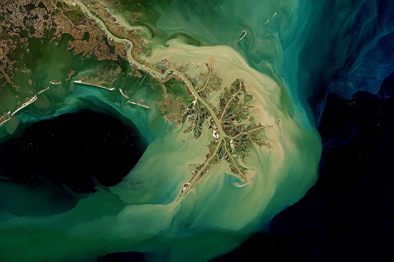 Delta of Mississippi River in Louisiana seen from space - contains modified Copernicus Sentinel data from ESA (Editorial credit: lavizzara / Shutterstock.com)