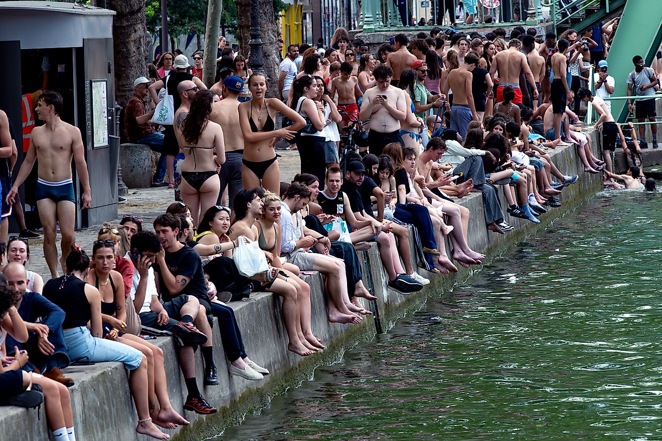 Parisians swim in the Saint Martin canal on a sweltering day