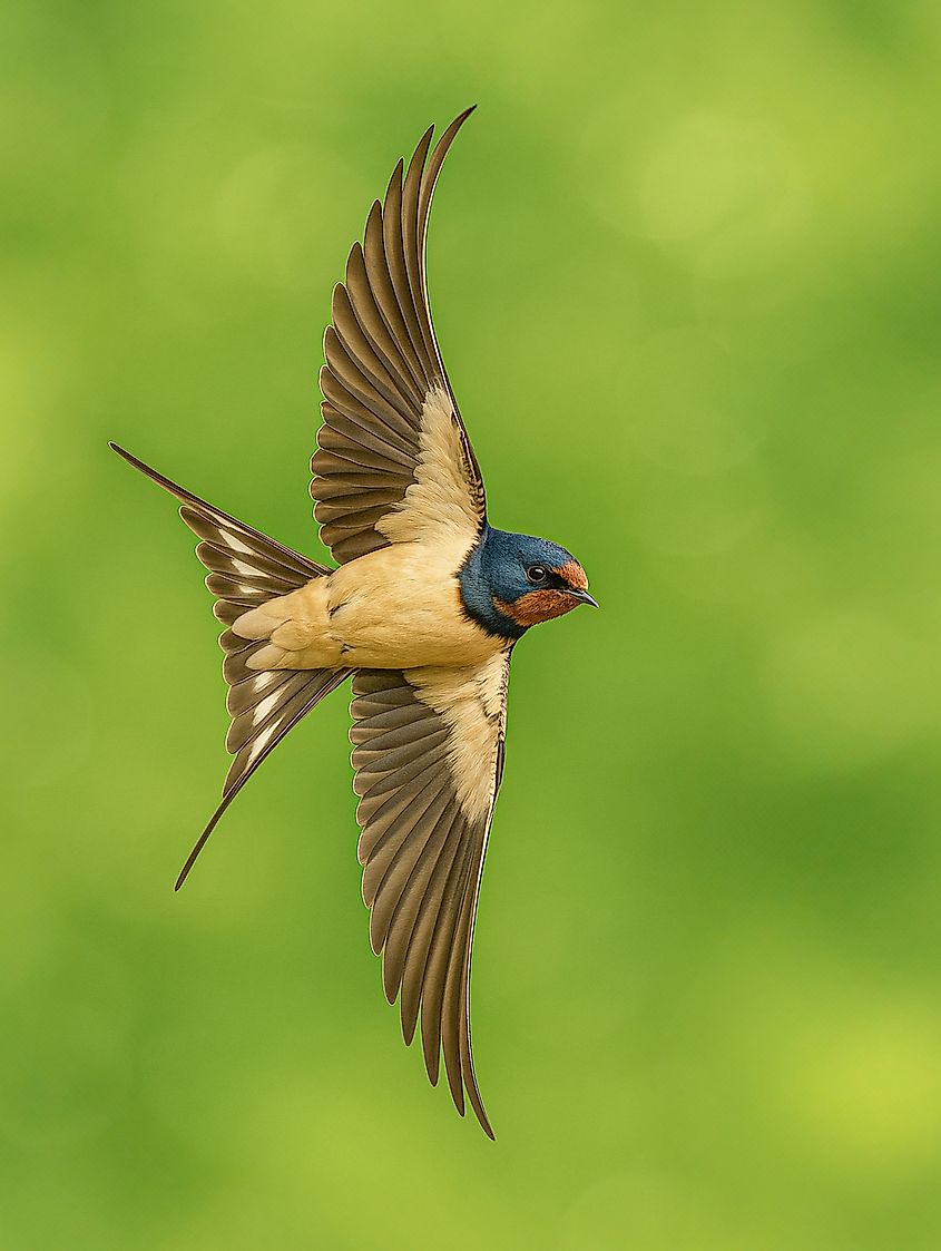 A barn swallow in flight.