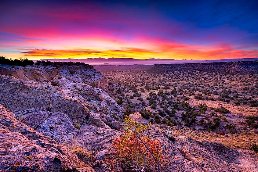 View of the sunrise at Bandelier National Monument