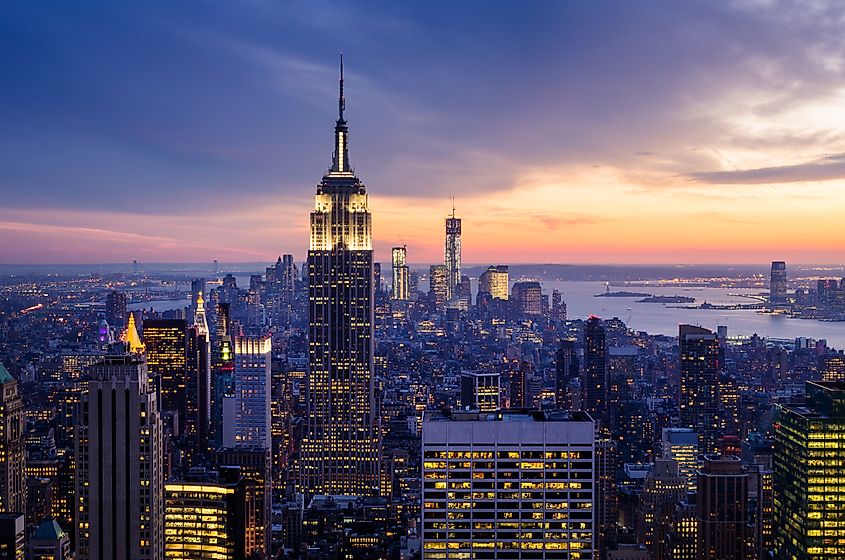 View of New York City at sunset