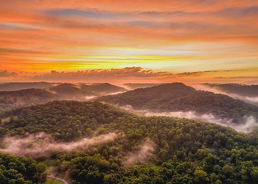 A view of the foggy Allegheny Mountains
