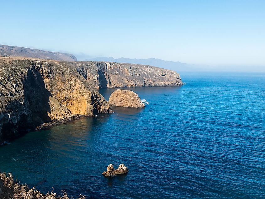 View of the eroded coastline and Pacific Ocean at Santa Cruz Island 