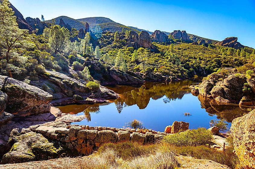 View of Bear Gulch Reservoir in Pinnacles National Park 