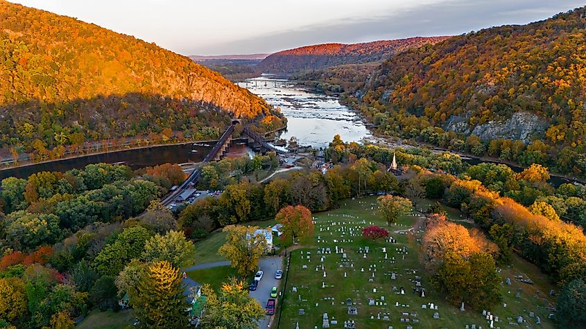 An aerial view of Harpers Ferry
