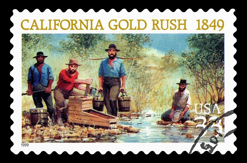 Postage stamps depicting the California Gold Rush.