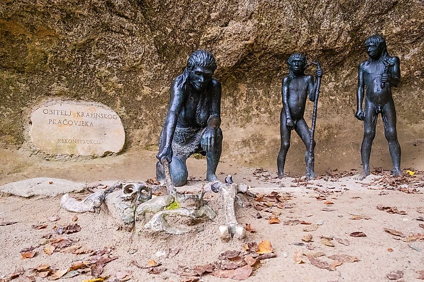 Bronze sculptures of a Neanderthal family at the Krapina Neanderthal Museum
