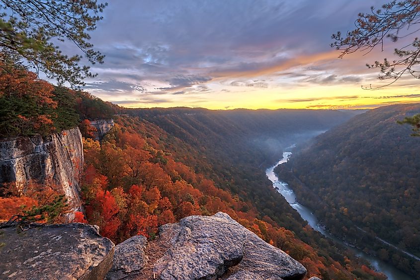 View of the mountains and river at New River Gorge National Park