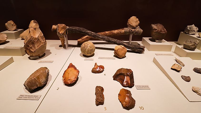 Stone Age war tools and axes at the Museum of Anatolian Civilizations.