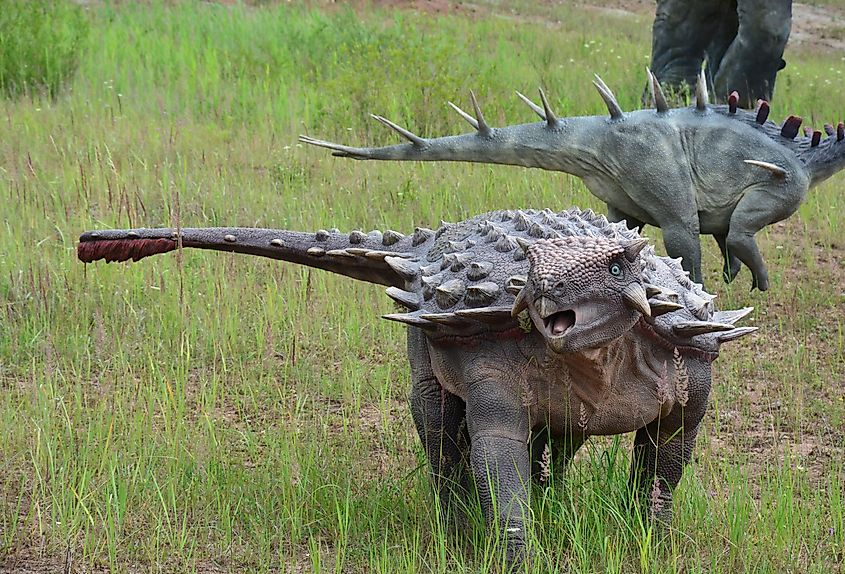 An illustration of Mesozoic reptiles.