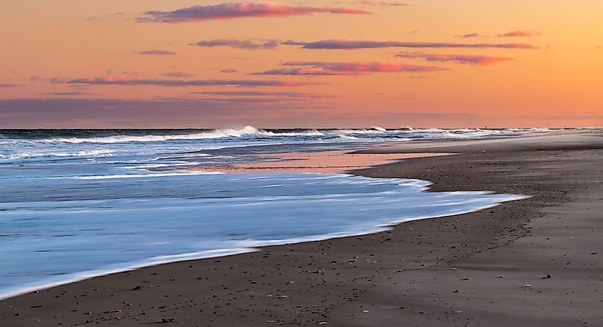 View of the waves crashing on the beach of Island Beach State Park 