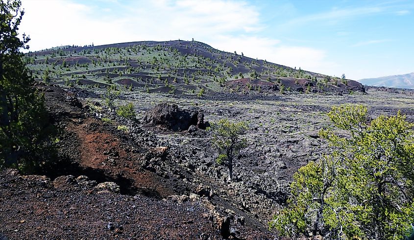 View of the volcanic landscape at Craters of the Moon National Monument and Preserve