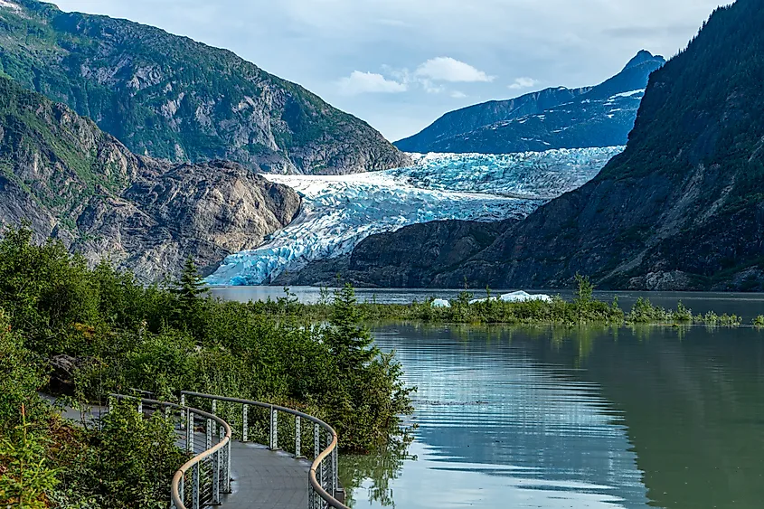 View of Mendenhall Lake and Mendenhall Glacier at Tongass National Forest