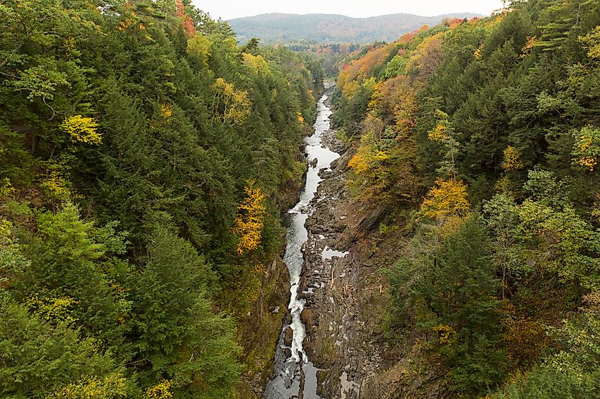 An aerial view of the Quechee Gorge