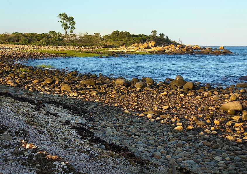 View of the rugged coastline at Meigs Point, Hammonasset Beach State Park