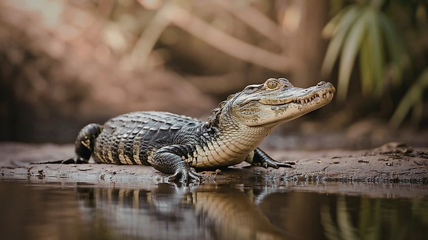 A juvenile spectacled caiman