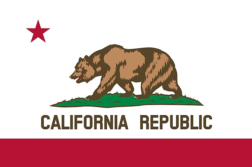 The California state flag featuring a grizzly bear.