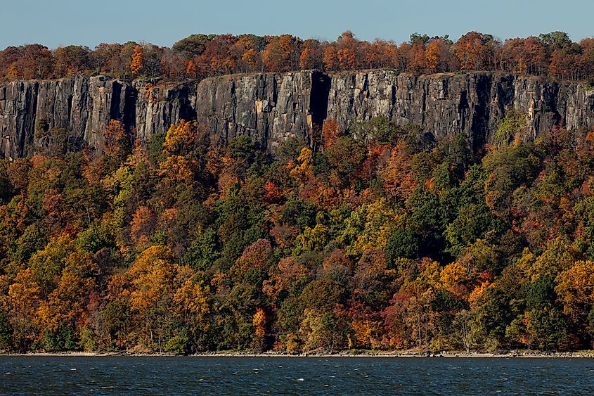 View of the cliffs at Palisades Interstate Park during the fall