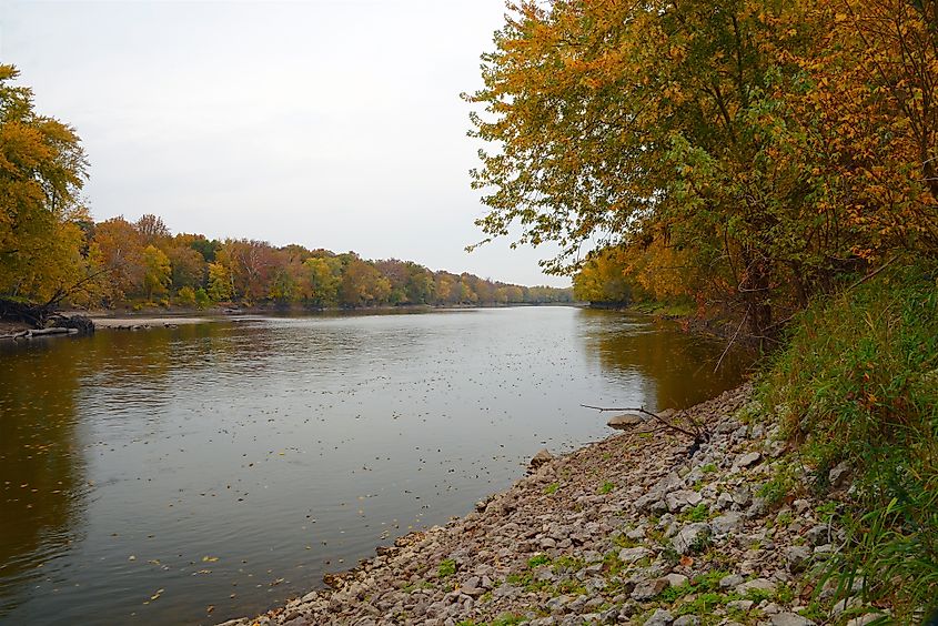 View of the Wabash River and the surrounding trees during fall 